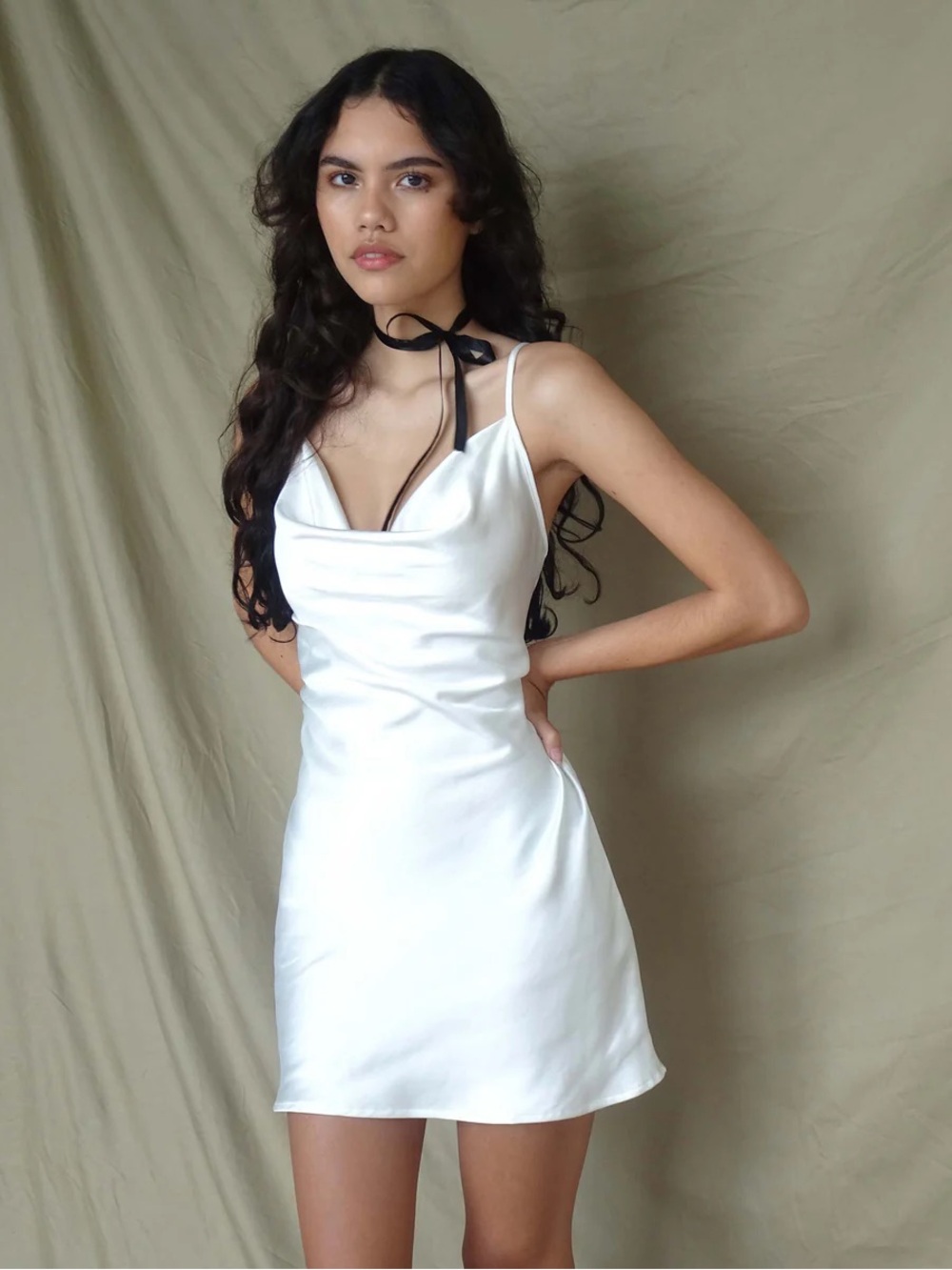 Paiva Satin Slip Dress in Ivory White